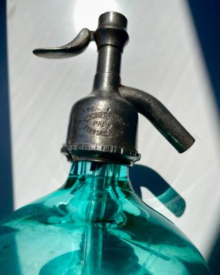 ✅ Antiguo Sifón de Bolbec, Francia. Azul Turquesa