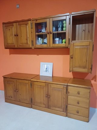 Mueble modular madera TV vitrina