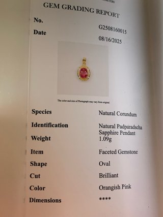 Colgante zafiro Padparadscha Sri Lanka GRC