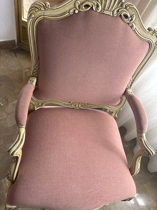 2 Sillones estilo Luis XV blanco roto y rosa