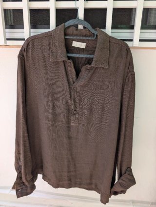 Camisa Lino Zara Marrón Manga Larga