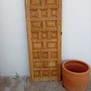 Puerta madera castellana cuarterones antigua 203x6