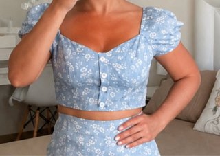 Conjunto top y falda floral azul