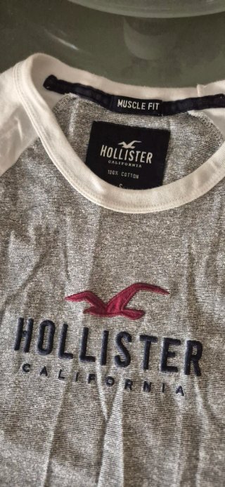 Camiseta Hollister Gris y Blanca Talla S