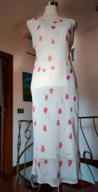 Vestito donna fiori rossi bianco