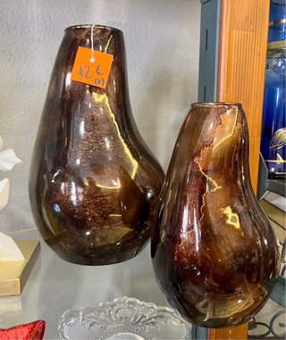 2 Jarrones Cristal Marrón y Dorado 30cm y 20cm