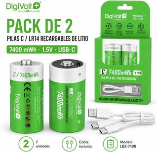 2 Pilas Recargables C 7400mAh DigiVolt