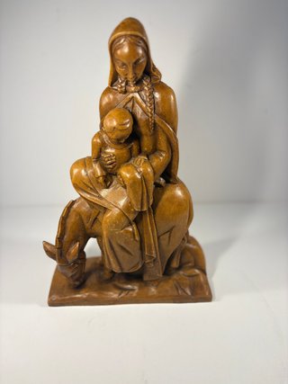 Escultura Virgen con Niño y Borrico Madera