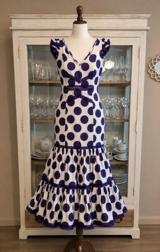 Vestido Flamenca Lunares Azul Talla Única