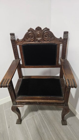 Sillón Antiguo Castellano Madera y Terciopelo