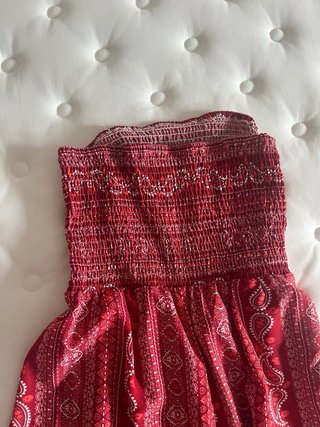 Mono largo estampado rojo y blanco de pierna ancha