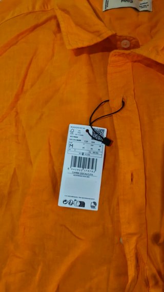 Camisa Mango Lino Algodón Naranja Talla M