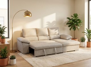 Sofá Cama Chaise Longue Beige