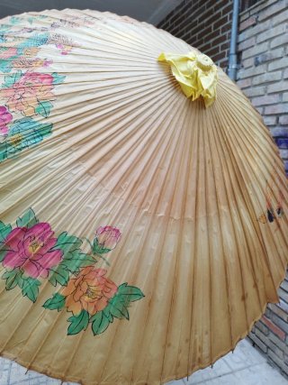Parasol Vintage Bambú y Tela Amarilla