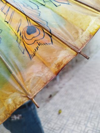 Parasol Vintage Bambú y Tela Amarilla