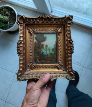 Cuadro al óleo dorado marco ornamentado