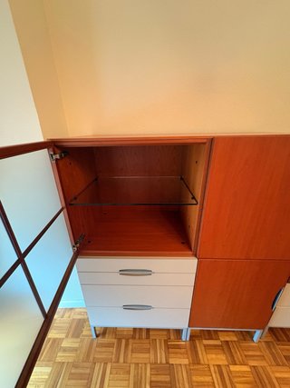 Mueble de salón modular madera y cristal