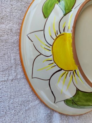 Piatto da frutta in ceramica giallo e bianco