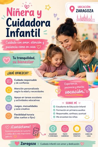 Niñera responsable y creativa en Zaragoza