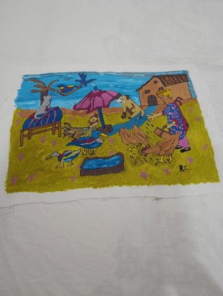 Pintura campo con animales R.C.