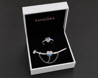 Pandora Anillo y Pulsera Corazón Azul