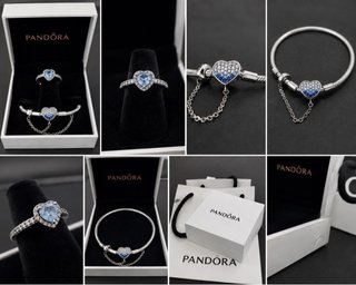 Pandora Anillo y Pulsera Corazón Azul