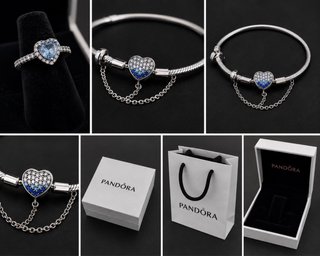 Pandora Anillo y Pulsera Corazón Azul