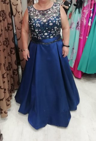 Vestido de fiesta azul y multicolor