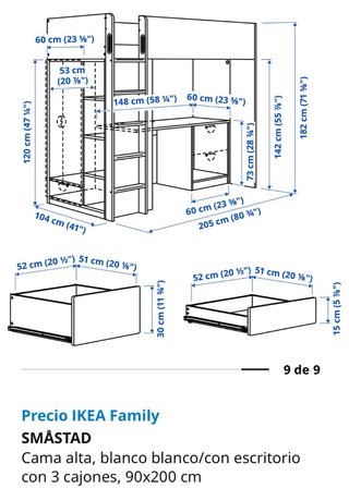 Cama alta Ikea con armario y escritorio