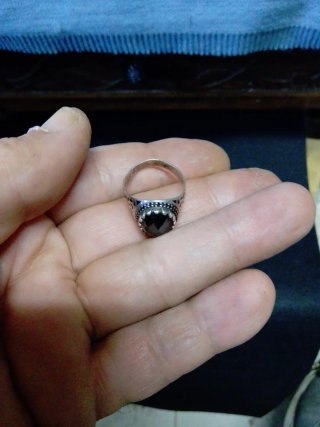 Anillo Plata Antigua Piedra Azabache