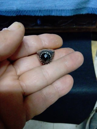 Anillo Plata Antigua Piedra Azabache