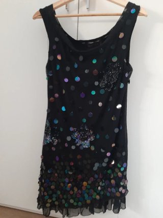 Vestido fiesta lentejuelas negro multicolor