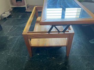 Mesa de centro elevable madera y cristal