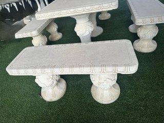 Mesa y bancos de piedra decorados 8 personas min .