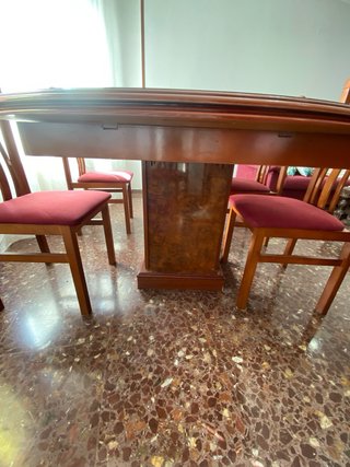 Mesa salón extensible + 6 sillas madera