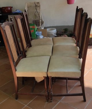 Juego de 6 Sillas Vintage Madera y Rattan
