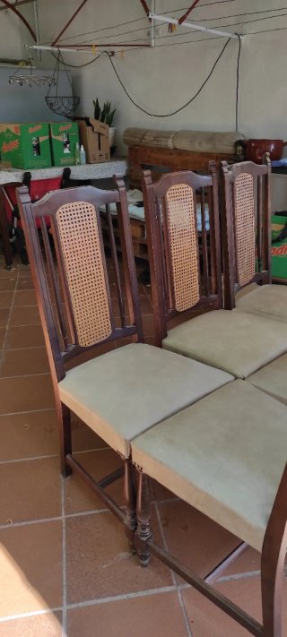 Juego de 6 Sillas Vintage Madera y Rattan