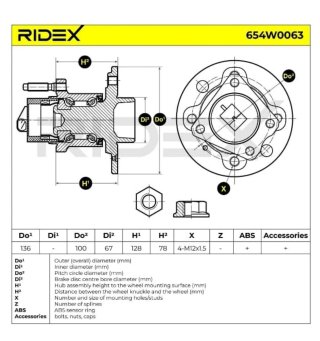 RIDEX 654W0063 Rodamiento Rueda Eje Trasero