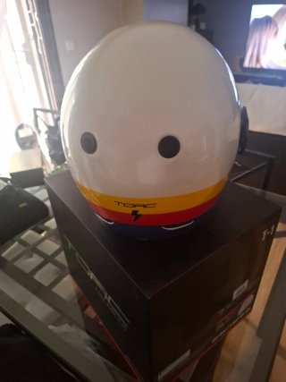 Casco Moto Vintage Scooter Azul Rojo Blanco Amaril