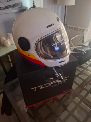 Casco Moto Vintage Scooter Azul Rojo Blanco Amaril