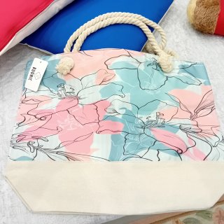 Borsa Mare BUONIC Fiori Rosa e Azzurro