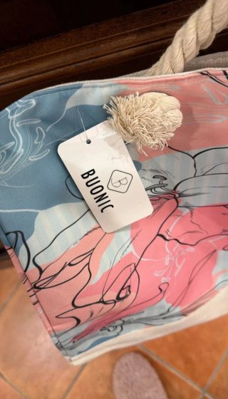 Borsa Mare BUONIC Fiori Rosa e Azzurro