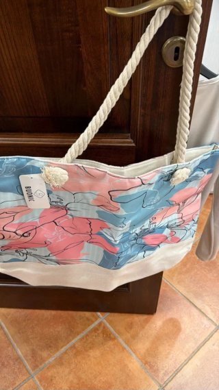 Borsa Mare BUONIC Fiori Rosa e Azzurro