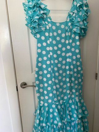 Vestido Flamenca Turquesa Lunares