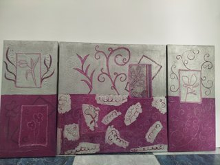 Tríptico decorativo morado y plateado