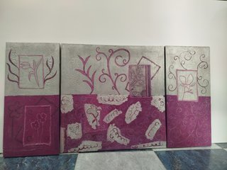 Tríptico decorativo morado y plateado