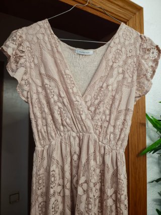 Vestido largo encaje Florencia rosa empolvado