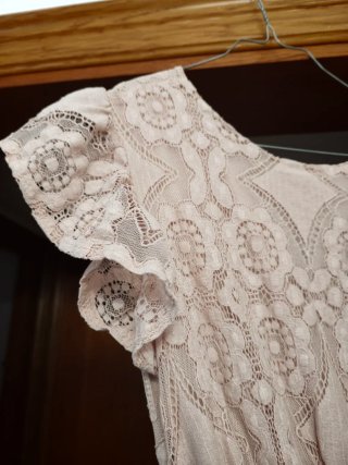 Vestido largo encaje Florencia rosa empolvado