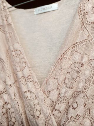 Vestido largo encaje Florencia rosa empolvado