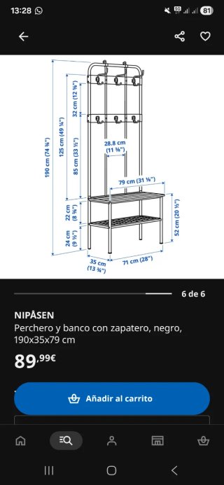 Banco perchero zapatero Ikea Nipåsen negro